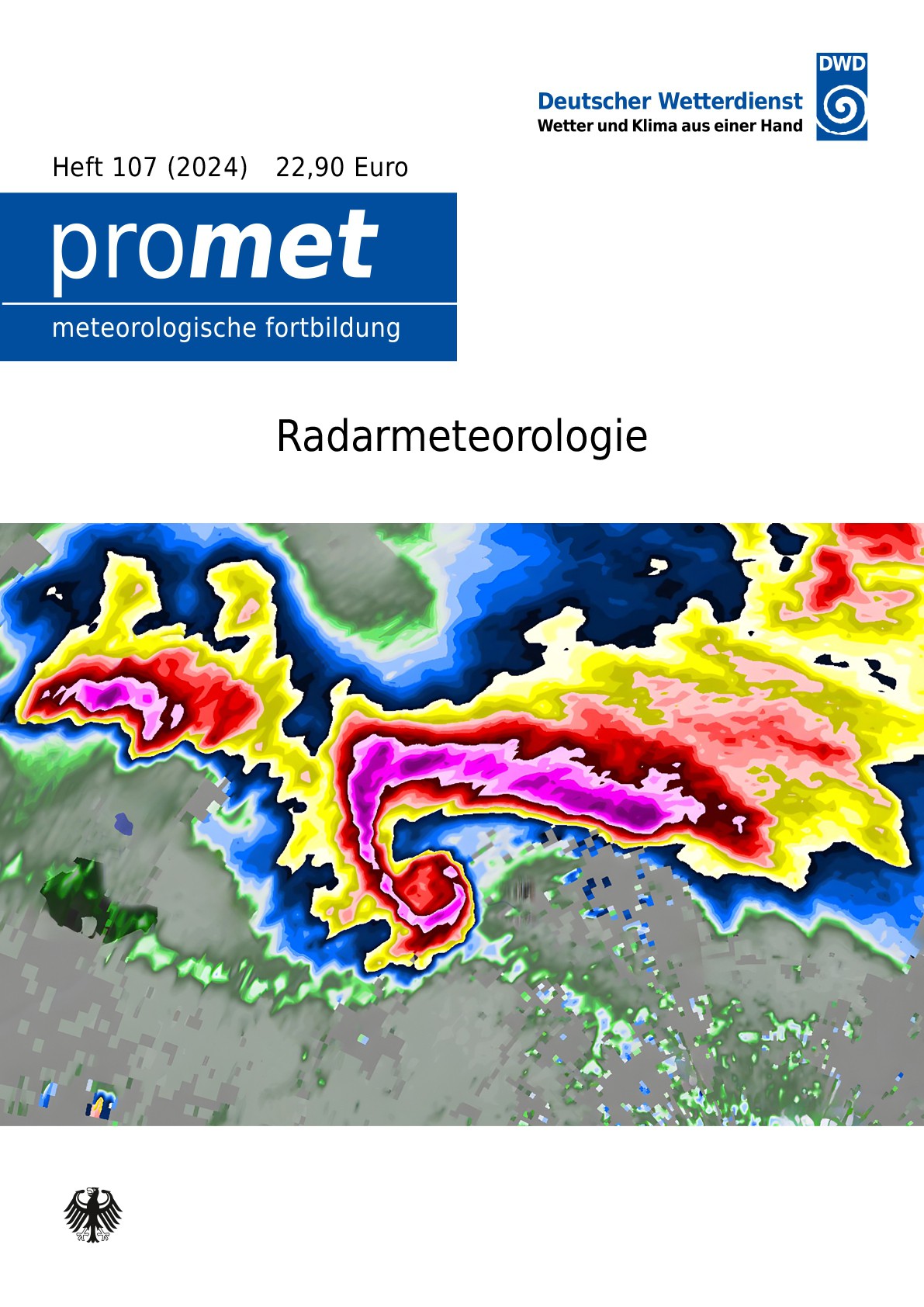 Titelseite der Publikation Promet Heft 107 mit dem Titel Radarmeteorologie 